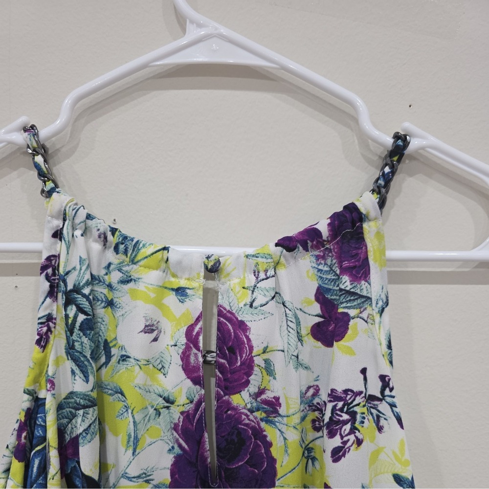 Torrid Floral Georgette Cold Shoulder Chain Strap Blouse Purple White Size 2 2X - Picture 6 of 7